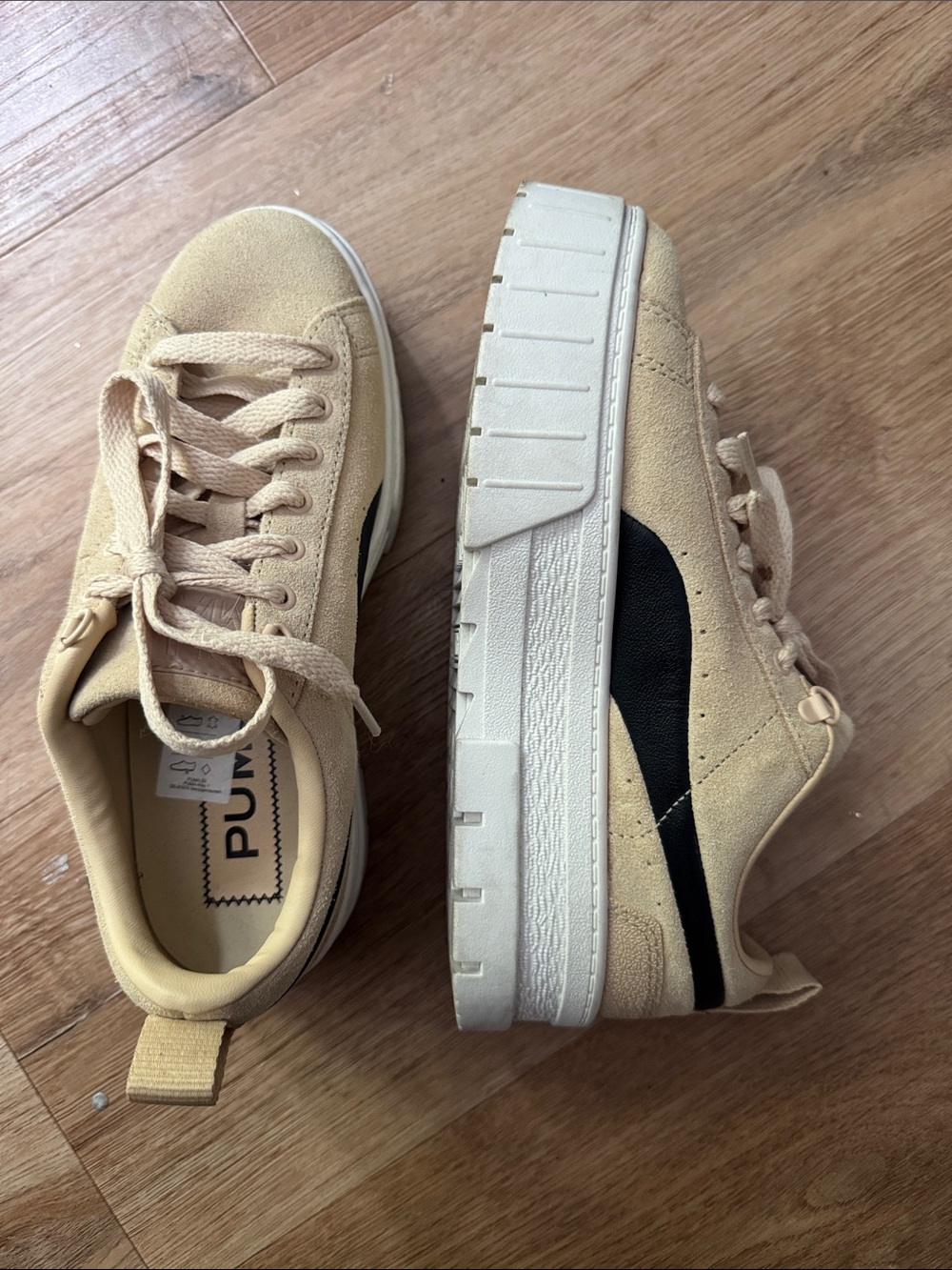 Puma Women's Tan Suede Platform Sneakers with Black Formstrip